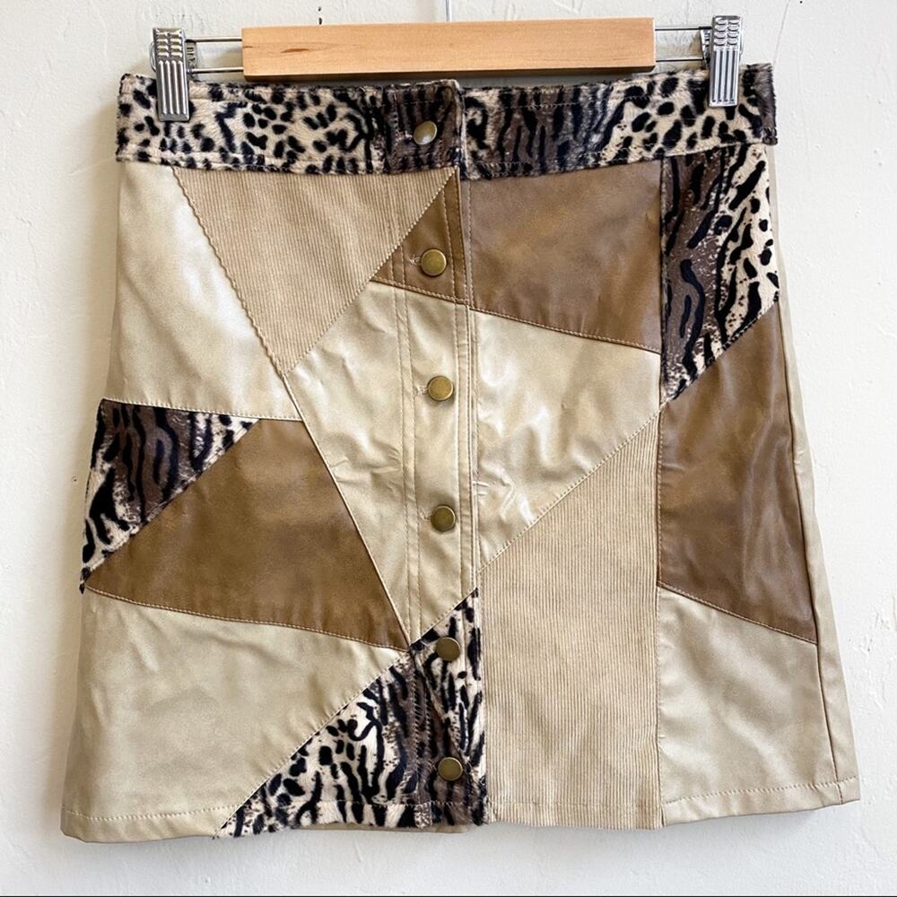 NWT Vintage Y2K Leopard Patchwork Mini‎ Skirt NWT - image 1